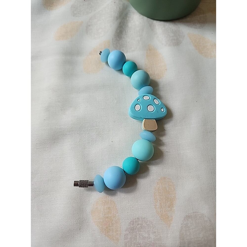 Stanley Cup Charm Purse Tumbler Silicone Beads Mushroom Teal Blue Handmade